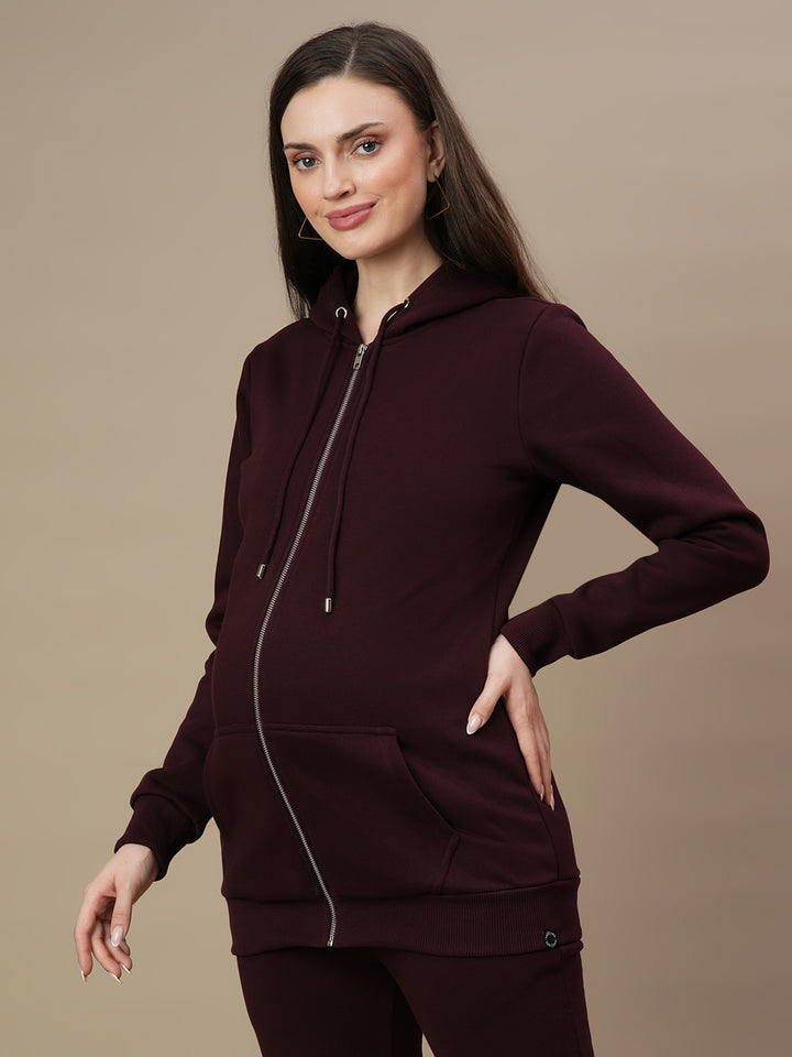 Winter Fleece Maternity Sweatsuits Set- Wine Berry