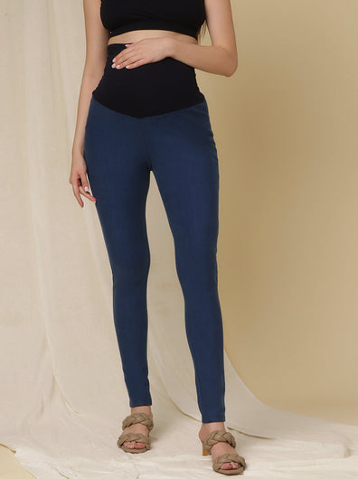 Fleece Maternity Winter Jeggings- Denim Blue