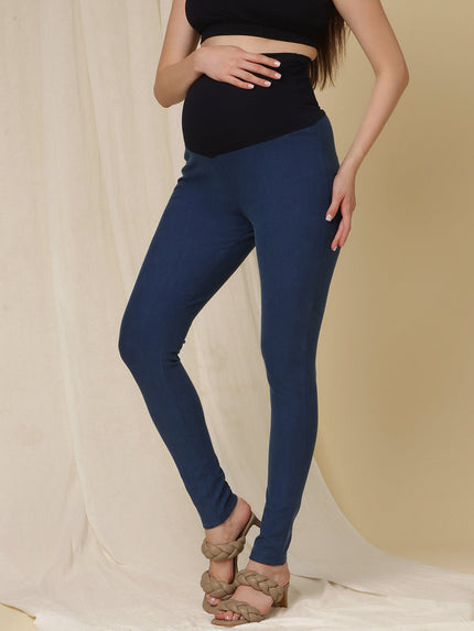 Fleece Maternity Winter Jeggings- Denim Blue