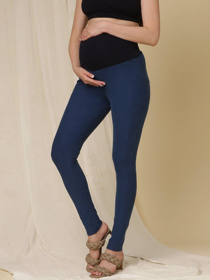 Fleece Maternity Winter Jeggings- Denim Blue