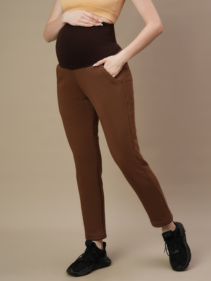 Winter Fleece Maternity Pants- Brown
