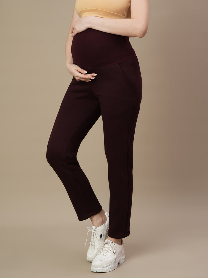 Winter Fleece Maternity Pants- Wine Berry