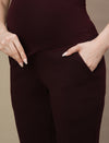 Winter Fleece Maternity Pants- Wine Berry