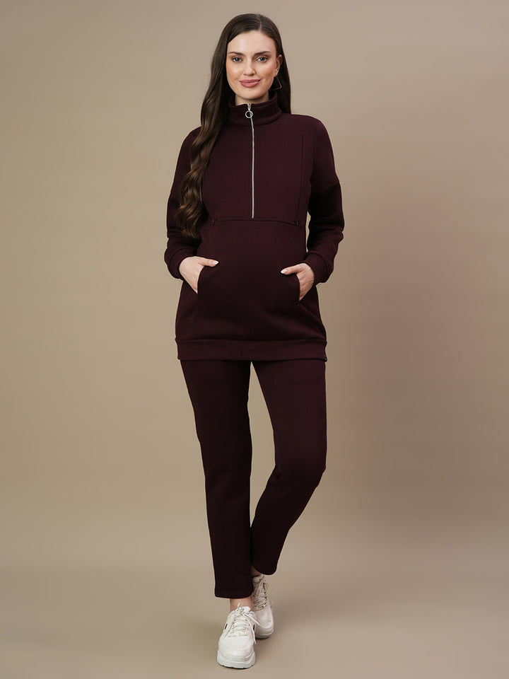 Winter Fleece Maternity Pants- Wine Berry