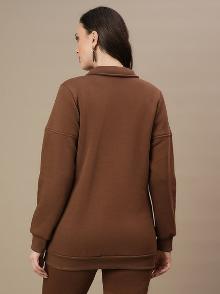 Winter Fleece Maternity Sweatshirt Top- Brown