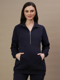 Winter Fleece Maternity Sweatshirt Top- Navy Blue
