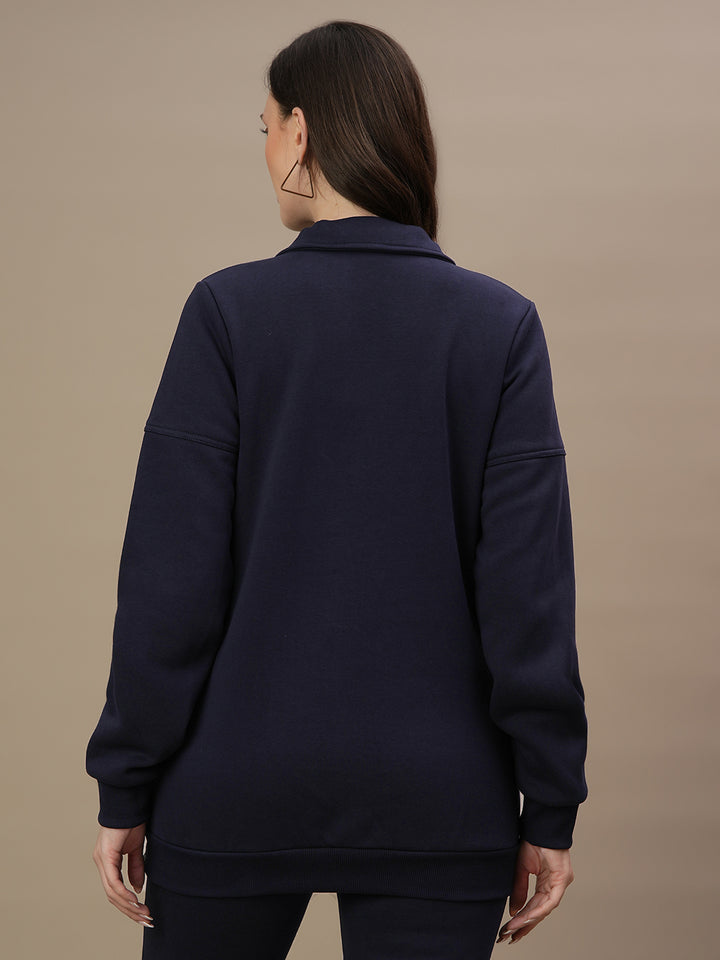 Winter Fleece Maternity Sweatshirt Top- Navy Blue