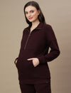 Winter Fleece Maternity Sweatshirt Top- Wine Berry