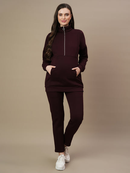 Winter Fleece Maternity Sweatshirt Top- Wine Berry