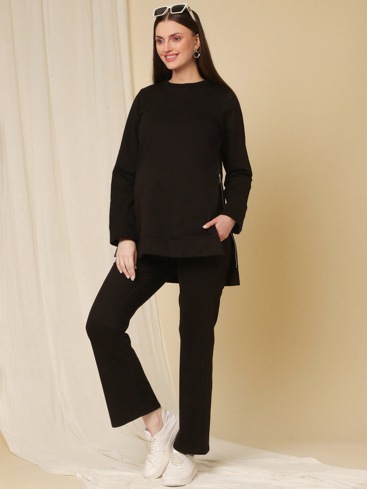 Winter Fleece Maternity Sweatshirt- Black