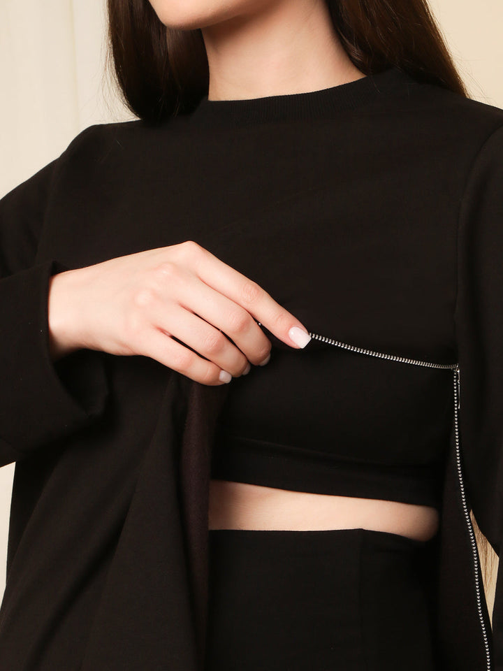 Winter Fleece Maternity Sweatshirt- Black