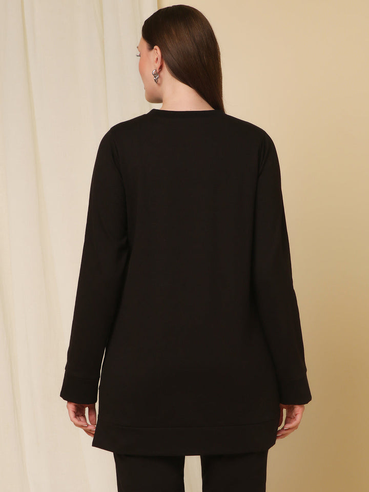 Winter maternity tunic with side zipper- back view