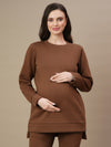 Winter Fleece Maternity Sweatshirt- Brown