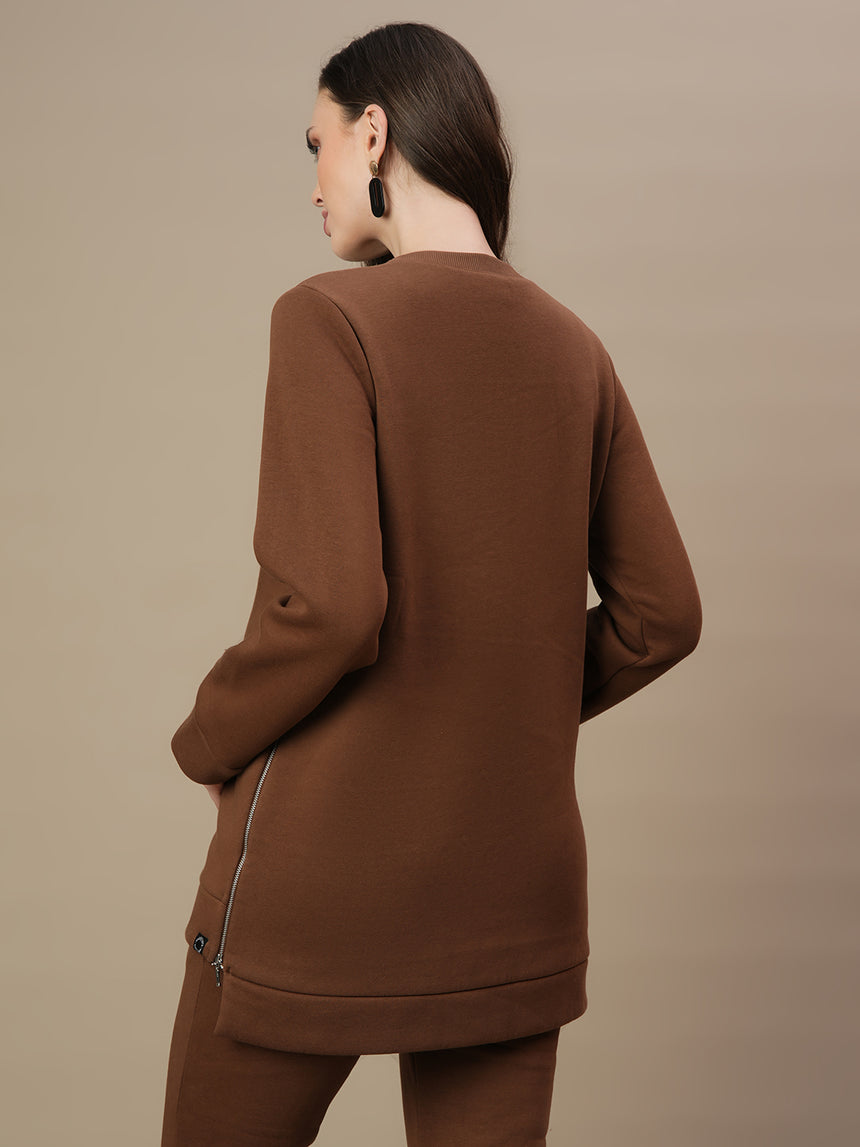 Winter Fleece Maternity Sweatshirt- Brown