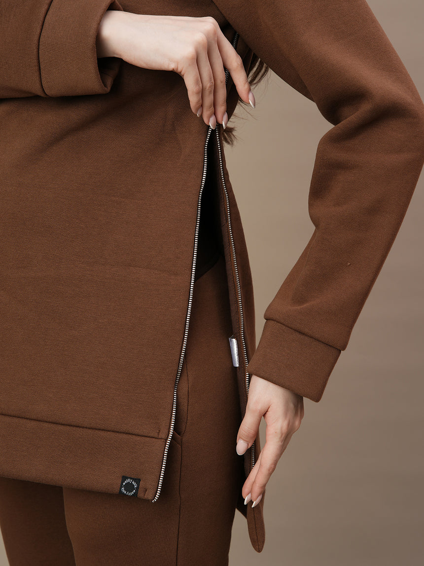 Winter Fleece Maternity Sweatshirt- Brown