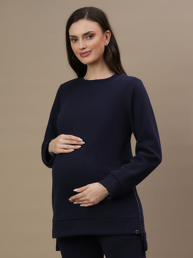 Winter Fleece Maternity Sweatshirt- Navy Blue