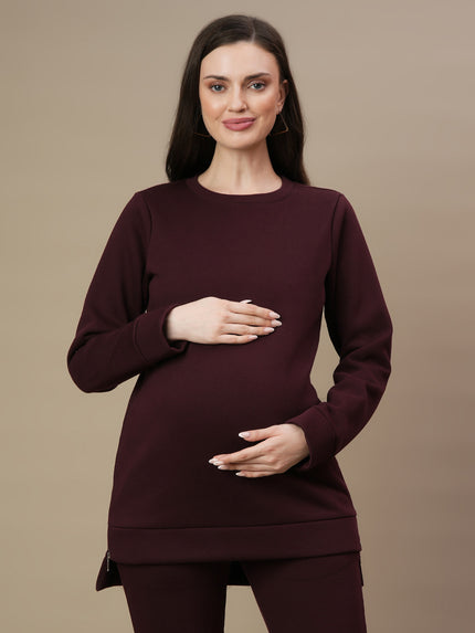 Winter Fleece Maternity Sweatshirt- Wine Berry