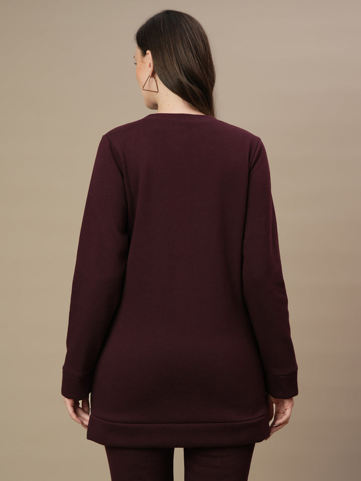 Winter Fleece Maternity Sweatshirt- Wine Berry
