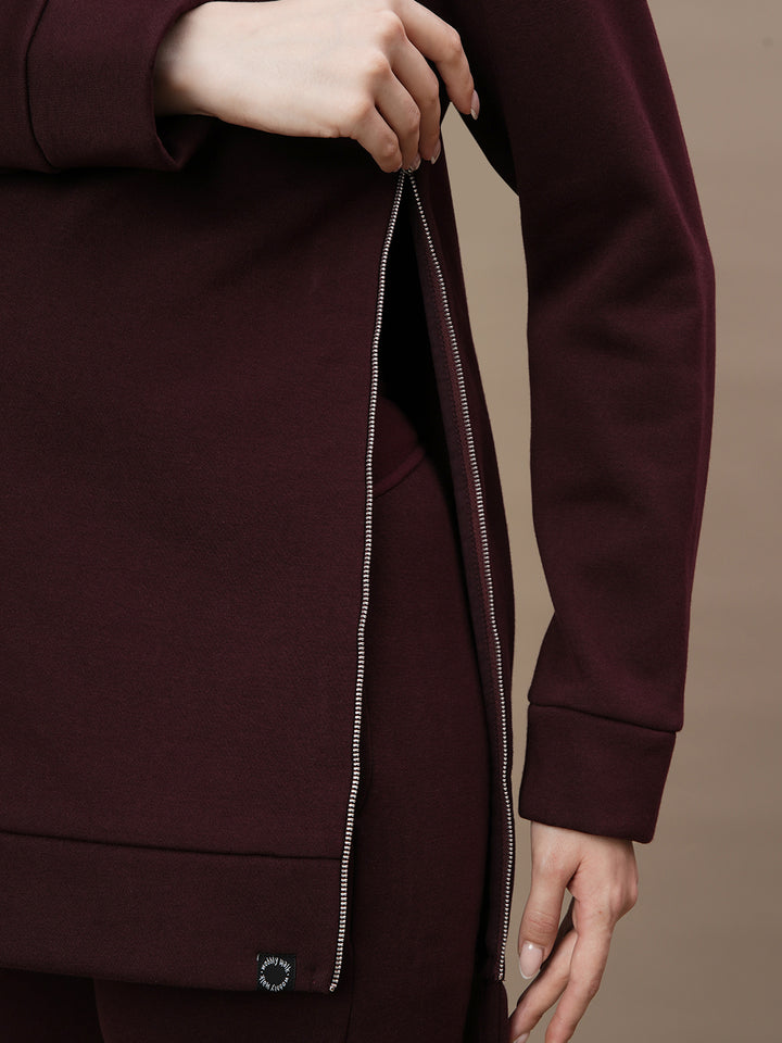 Winter Fleece Maternity Sweatshirt- Wine Berry