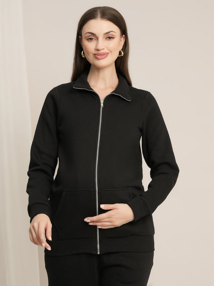 Maternity Winter Fleece Sweatshirt - Black