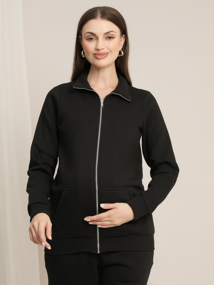 Maternity Winter Fleece Sweatshirt - Black