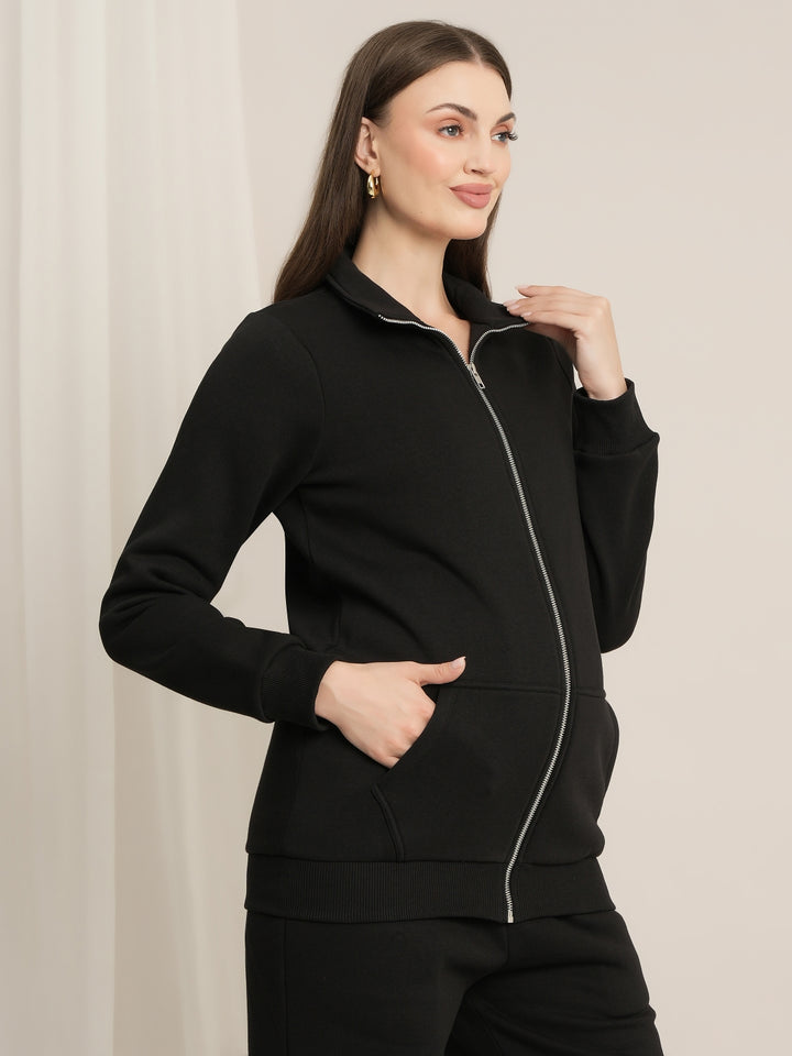 Maternity Winter Fleece Sweatshirt - Black