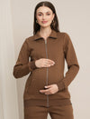Maternity Winter Fleece Sweatshirt - Brown