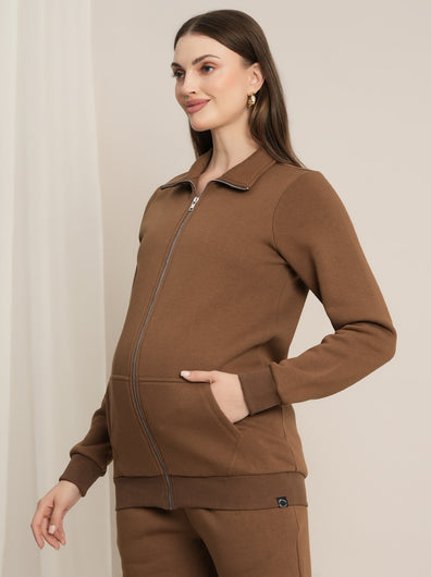 Maternity Winter Fleece Sweatshirt - Brown