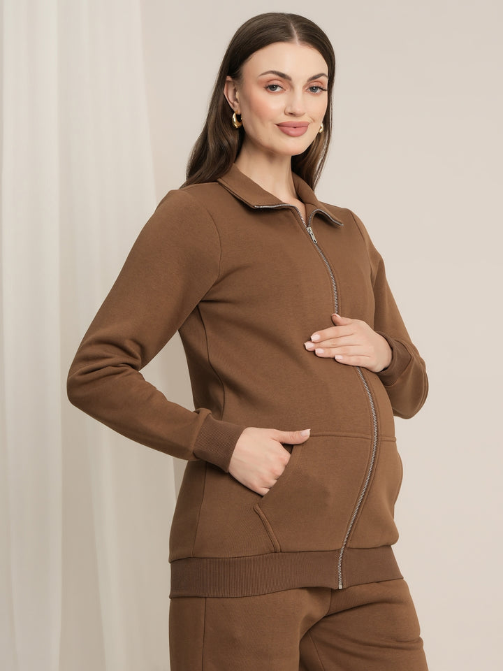 Maternity Winter Fleece Sweatshirt - Brown