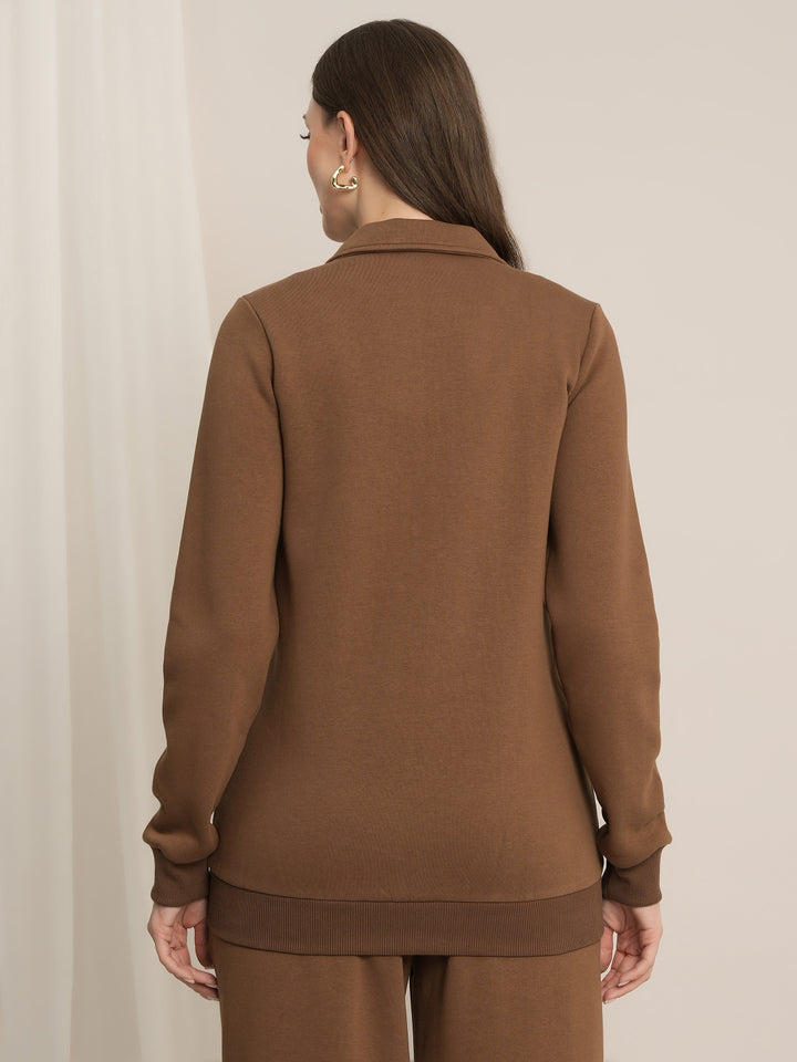 Maternity Winter Fleece Sweatshirt - Brown