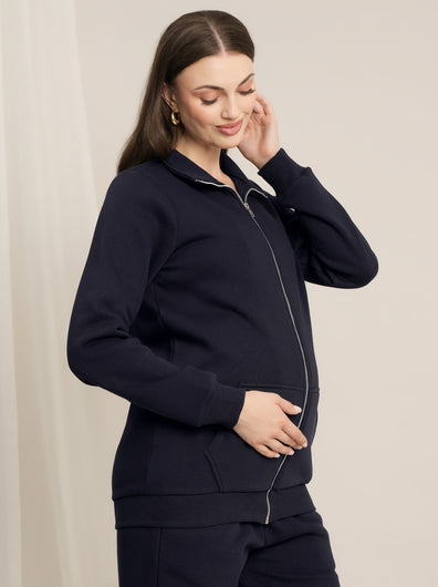 Maternity Winter Fleece Sweatshirt - Navy Blue