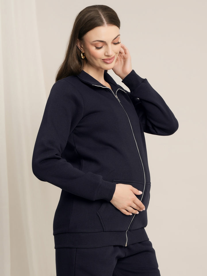Maternity Winter Fleece Co-ord Set with Zip - Navy Blue
