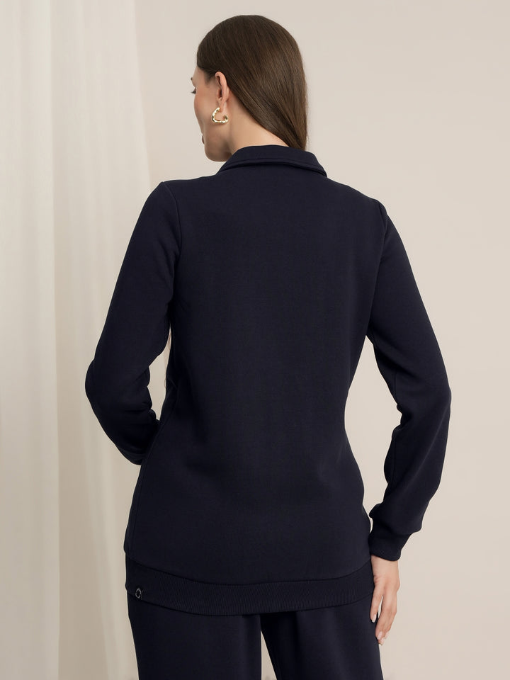 Maternity Winter Fleece Co-ord Set with Zip - Navy Blue