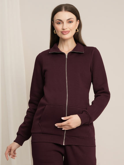 Maternity Winter Fleece Sweatshirt - Wine
