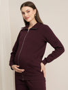 Maternity Winter Fleece Co-ord Set with Zip - Wine
