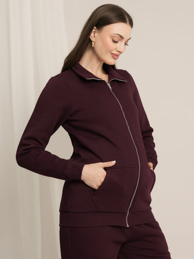 Maternity Winter Fleece Sweatshirt - Wine