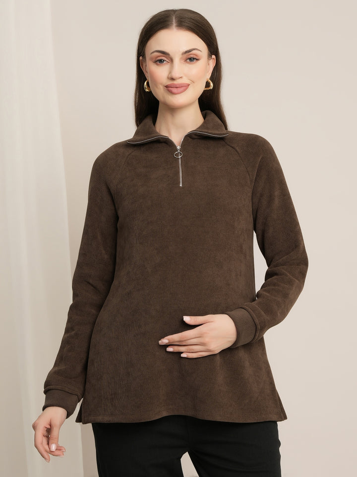 Maternity Winter Half-Zip Nursing Sweatshirt Top