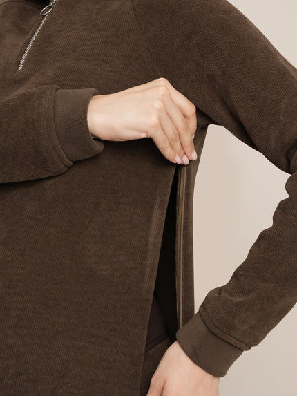 Maternity Winter Half-Zip Nursing Sweatshirt Top
