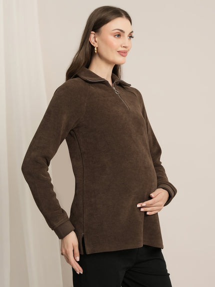 Maternity Winter Half-Zip Nursing Sweatshirt Top