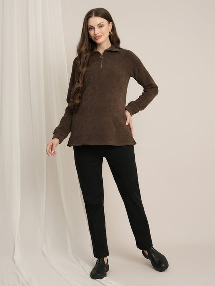 Maternity Winter Half-Zip Nursing Sweatshirt Top