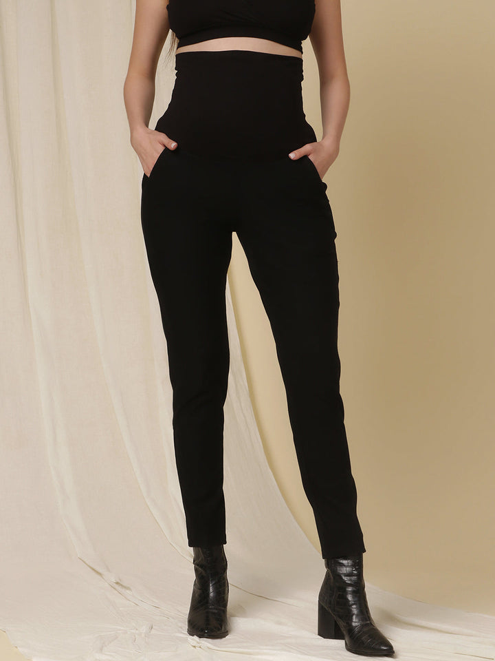 Winter Fleece Maternity Denim Pants- Black