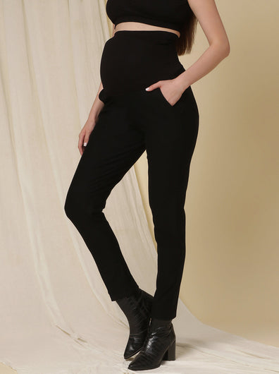 Winter Fleece Maternity Denim Pants- Black