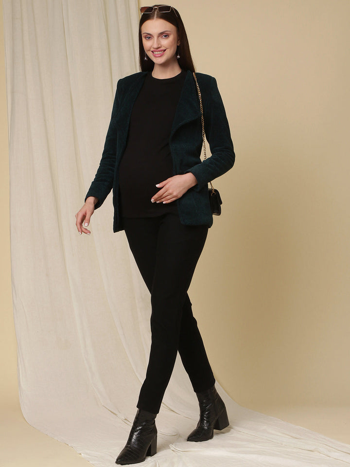 Winter Fleece Maternity Denim Pants- Black
