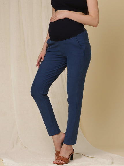 Winter Fleece Maternity Denim Pants- Denim Blue