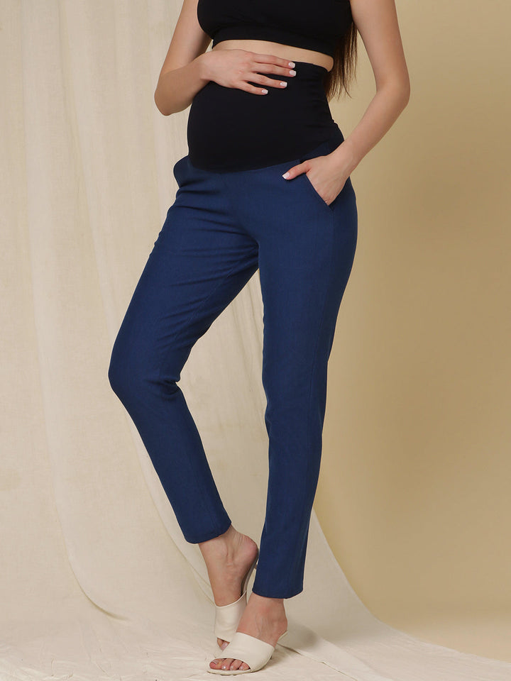 Winter Fleece Maternity Denim Pants- Midnight Blue