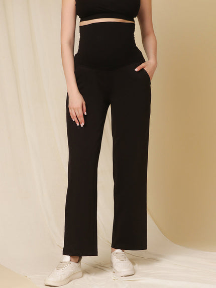 Maternity Fleece Winter Wide-leg Pants- Black