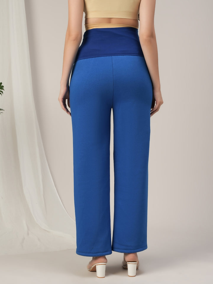 Maternity Fleece Winter Wide-leg Pants- Blue