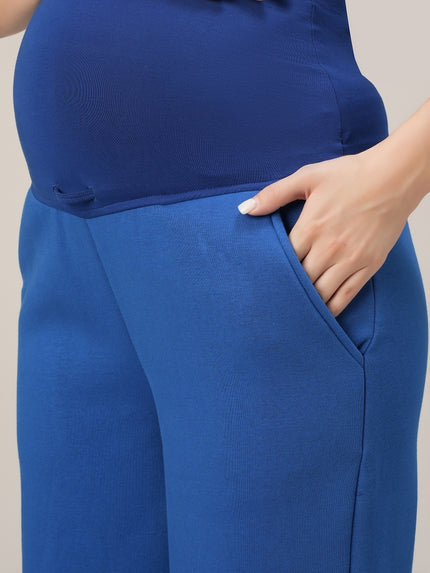 Maternity Fleece Winter Wide-leg Pants- Blue