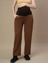 Maternity Fleece Winter Wide-leg Pants- Brown