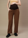 Maternity Fleece Winter Wide-leg Pants- Brown